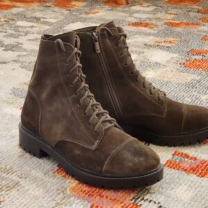 STATE Suede Brown/Khaki Green Lace-up Boots, W-7.5